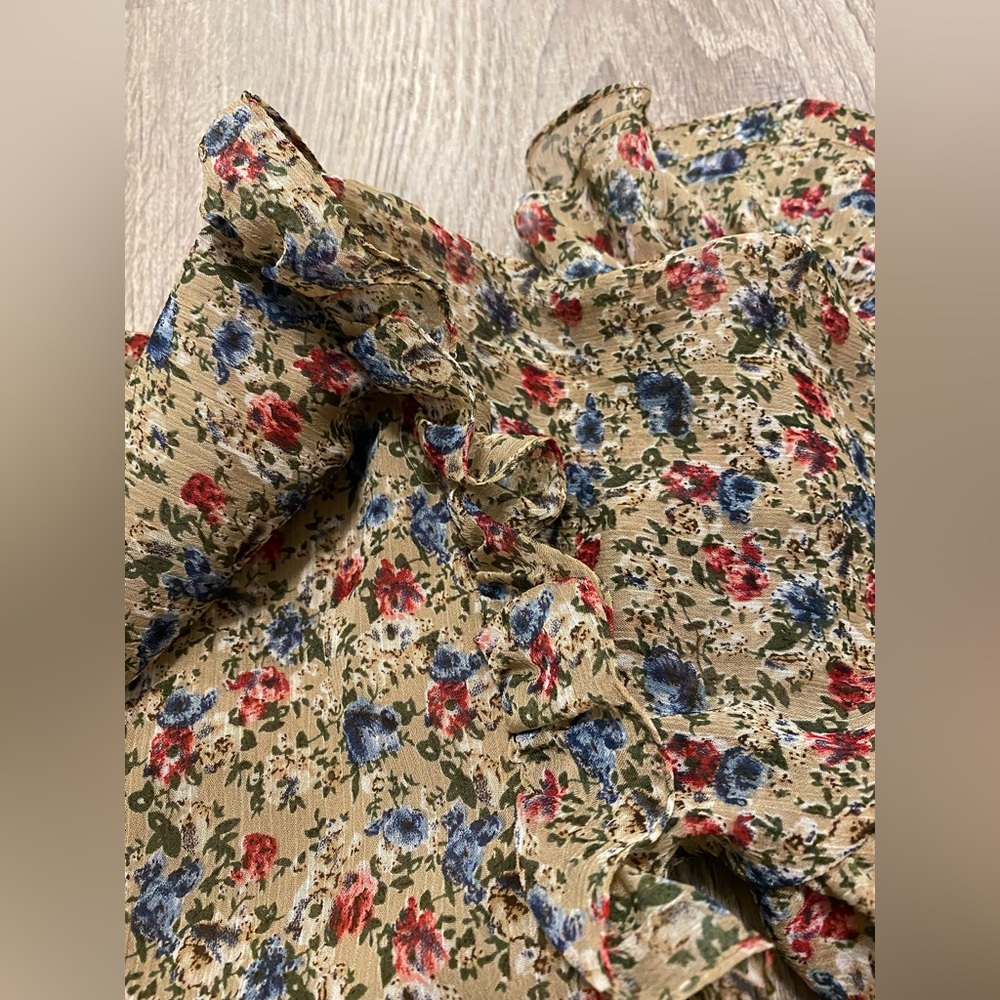 NEW MIKAEL AGHAL Floral Red Blue Ruffle Knee Length Flare Dress- 4 - Picture 14 of 15